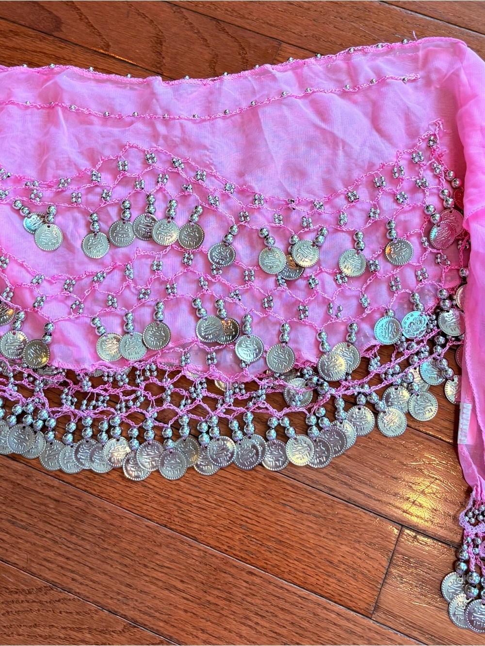 Pink Coin-Trim Belly Dance Hip Scarf